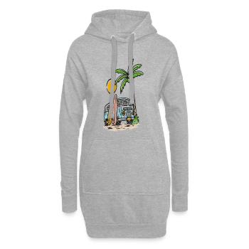 Bus de surf tropical sur la plage de palmiers - Sweat-shirt à capuche long Femme - gris chiné - Devant
