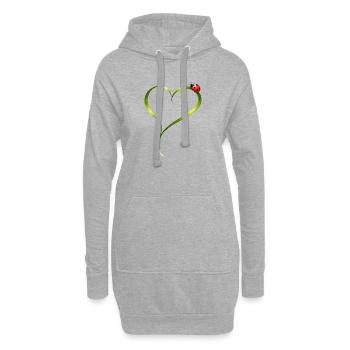 Coccinelle sur cœur en lame d’herbe - Sweat-shirt à capuche long Femme - gris chiné - Devant