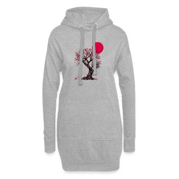 Karmesinblüten-Mondbaum - Hoodie-Kleid - Grau meliert - Vorne