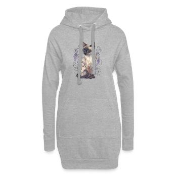 Siamkatze zwischen violetten Ranken - Hoodie-Kleid - Grau meliert - Vorne