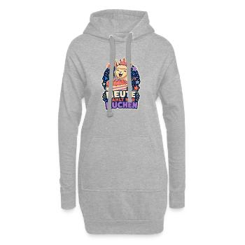 Heute zählt nur Kuchen – Party-Alpaka - Hoodie-Kleid - Grau meliert - Vorne