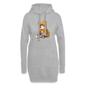 Kawaii-Kätzchen im gelben Hoodie - Hoodie-Kleid - Grau meliert - Vorne
