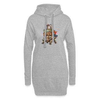 Tortue voyageant avec chat et perroquet - Sweat-shirt à capuche long Femme - gris chiné - Devant