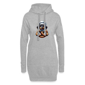 Teckel avec chapeau de boulanger et grand bretzel - Sweat-shirt à capuche long Femme - gris chiné - Devant