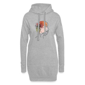 Visage, Tête, Mademoiselle, Femme, Beauté, Visage, Fleur - Sweat-shirt à capuche long Femme - gris chiné - Devant