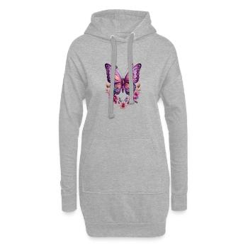 Papillon violet avec des fleurs - Sweat-shirt à capuche long Femme - gris chiné - Devant