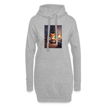 Nächtlicher Fuchs im Kuschelzimmer - Hoodie-Kleid - Grau meliert - Vorne