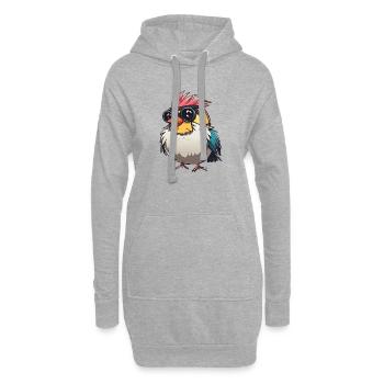 Bunte Techno-Vogel-Illustration - Hoodie-Kleid - Grau meliert - Vorne