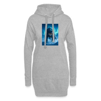 Fenrir, riesiger nordischer Wolf unter Nordlichtern - Hoodie-Kleid - Grau meliert - Vorne