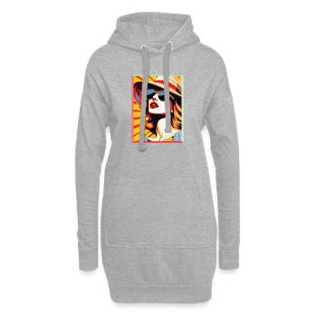 Pop Art Femme Rétro Avec Lunettes De Soleil Et Chapeau Mode - Sweat-shirt à capuche long Femme - gris chiné - Devant