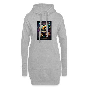 Leuchtende Halloween-Kürbisse im Nachtwald - Hoodie-Kleid - Grau meliert - Vorne