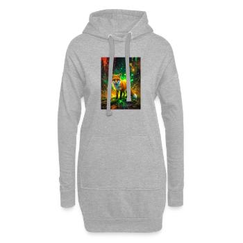 Ein leuchtender Fuchs läuft durch Wellen von Korallen und Eme - Hoodie-Kleid - Grau meliert - Vorne