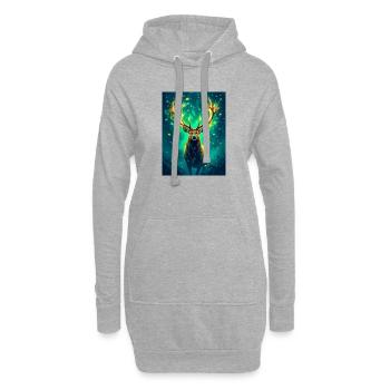 Strahlender Hirsch, der in Gold, Grün und Türkis leuchtet - Hoodie-Kleid - Grau meliert - Vorne