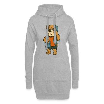 Nasses Bulldoggen-Maskottchen trocknet mit großem Handtuch - Hoodie-Kleid - Grau meliert - Vorne