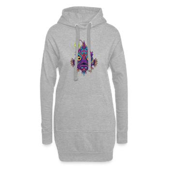 Bunte Laternenfisch-Mandala - Hoodie-Kleid - Grau meliert - Vorne