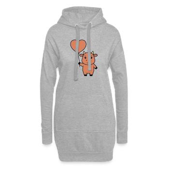 Süße Kuh Herz Ballon Liebe Vektor - Hoodie-Kleid - Grau meliert - Vorne