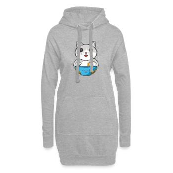 Le chat mange des nouilles - Sweat-shirt à capuche long Femme - gris chiné - Devant