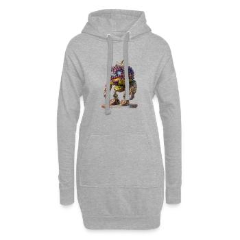 Grapehead Mecha: Verspielte Fruchtrüstung - Hoodie-Kleid - Grau meliert - Vorne