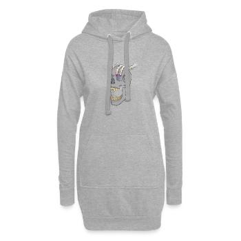Schädel mit Hand - Hoodie-Kleid - Grau meliert - Vorne