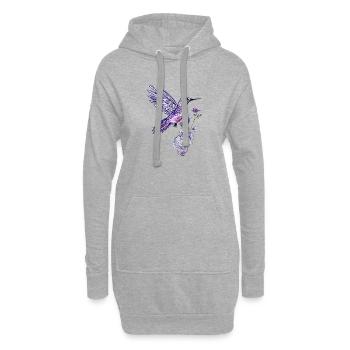 Colibri violet avec fleur lilas - Sweat-shirt à capuche long Femme - gris chiné - Devant