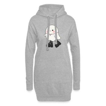 Fantôme Kawaii avec bottes plateformes - Sweat-shirt à capuche long Femme - gris chiné - Devant