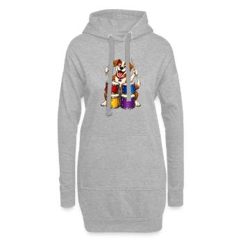 Excit Dog jouant de la batterie à quatre musiciens - Sweat-shirt à capuche long Femme - gris chiné - Devant