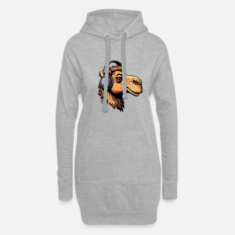 Kamel mit Kopfhörern - Hoodie-Kleid - Grau meliert