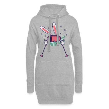 Skihase mit Skistöcken Skibrille und Schal - Hoodie-Kleid - Grau meliert - Vorne