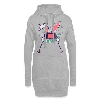 Skihase mit Skistöcken Skibrille und Schal - Hoodie-Kleid - Grau meliert - Vorne