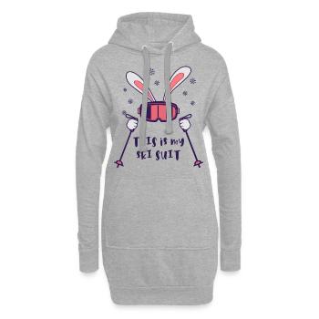 This is my Ski Suit Skiing Rabbit with ski poles - Hoodie Dress - heather grey - Front