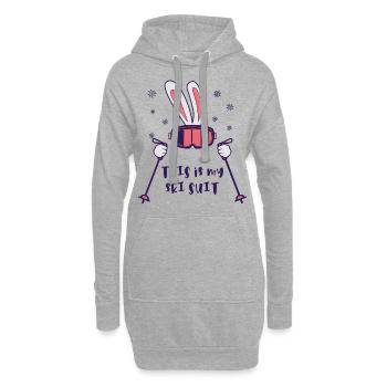 This is my Ski Suit Skiing Rabbit with ski poles - Hoodie Dress - heather grey - Front