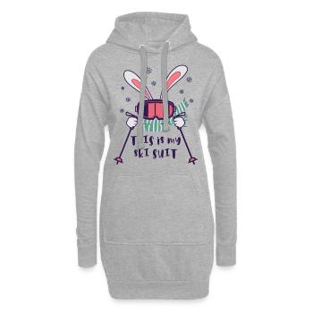This is my Ski Suit Skiing Rabbit with ski poles - Hoodie Dress - heather grey - Front