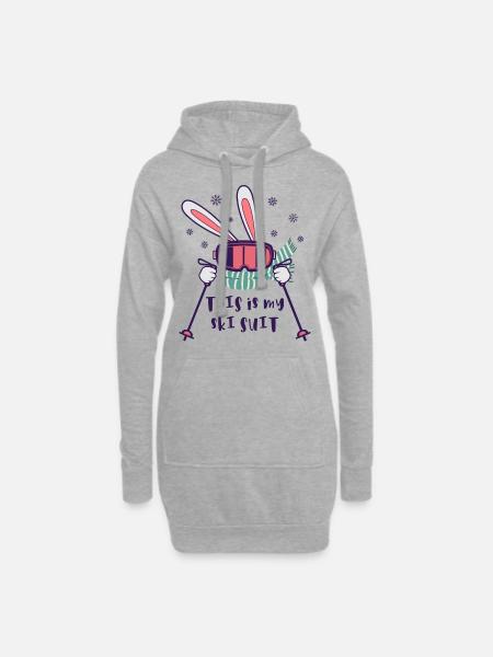 This is my Ski Suit Skiing Rabbit with ski poles - Hoodie Dress - heather grey