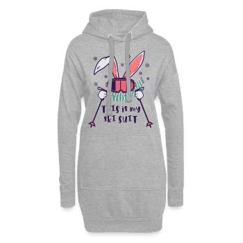 This is my Ski Suit Skiing Rabbit with ski poles - Hoodie Dress - heather grey - Front