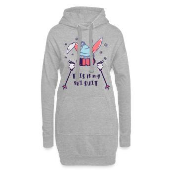 This is my Ski Suit Skiing Rabbit with ski poles - Hoodie Dress - heather grey - Front