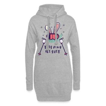 This is my Ski Suit Skiing Rabbit with ski poles - Hoodie Dress - heather grey - Front