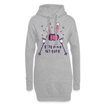 This is my Ski Suit Skiing Rabbit with ski poles - Hoodie Dress - heather grey - Front