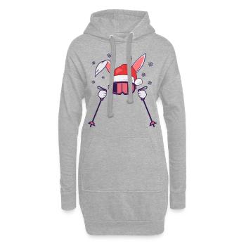 Skihase Skihäschen mit Nikolausmütze und Skistöcke - Hoodie-Kleid - Grau meliert - Vorne