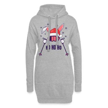 Skihase Skihäschen mit Nikolausmütze und Skistöcke - Hoodie-Kleid - Grau meliert - Vorne