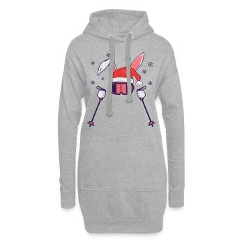 Skihase Skihäschen mit Nikolausmütze und Skistöcke - Hoodie-Kleid - Grau meliert - Vorne