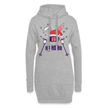 Skihase Skihäschen mit Nikolausmütze und Skistöcke - Hoodie-Kleid - Grau meliert - Vorne