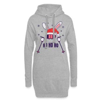 Skihase Skihäschen mit Nikolausmütze und Skistöcke - Hoodie-Kleid - Grau meliert - Vorne