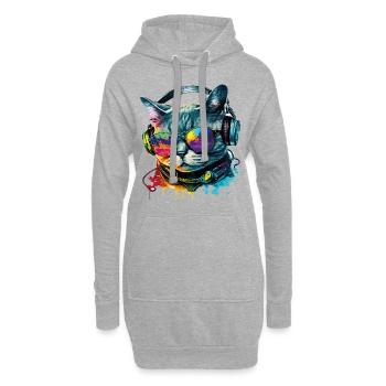 Katze Sonnenbrille Kopfhörer Splash Bunt Tier - Hoodie-Kleid - Grau meliert - Vorne