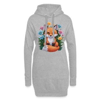 Cartoon Kawaii Fuchs mit farbenfrohen Lillien - Hoodie-Kleid - Grau meliert - Vorne