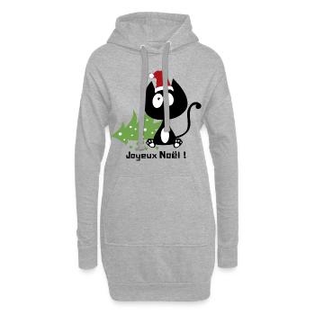 Joyeux noel ! Chat et sapin renversé, humour ! - Sweat-shirt à capuche long Femme - gris chiné - Devant