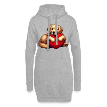 Chien de laboratoire mignon étreignant un oreiller rouge - Sweat-shirt à capuche long Femme - gris chiné - Devant