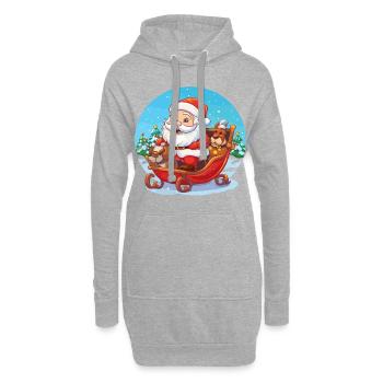 Niedlicher Weihnachtsmann auf einem Schlitten - Hoodie-Kleid - Grau meliert - Vorne