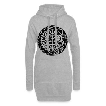 Tête de mort polynésienne noire - Sweat-shirt à capuche long Femme - gris chiné - Devant