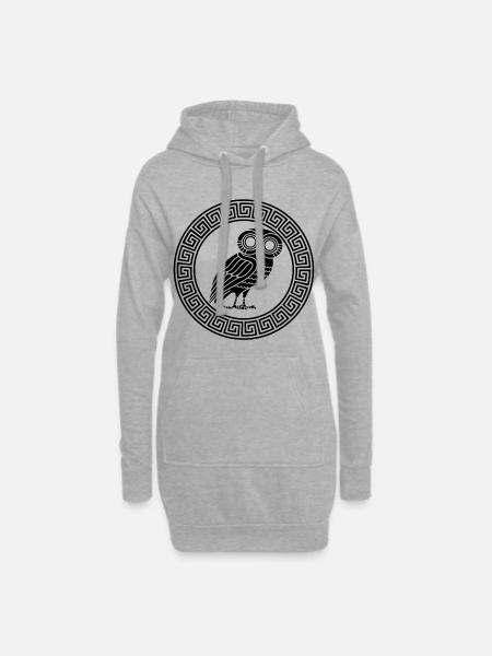 Griechisches Symbol der schwarzen Eule - Hoodie-Kleid - Grau meliert
