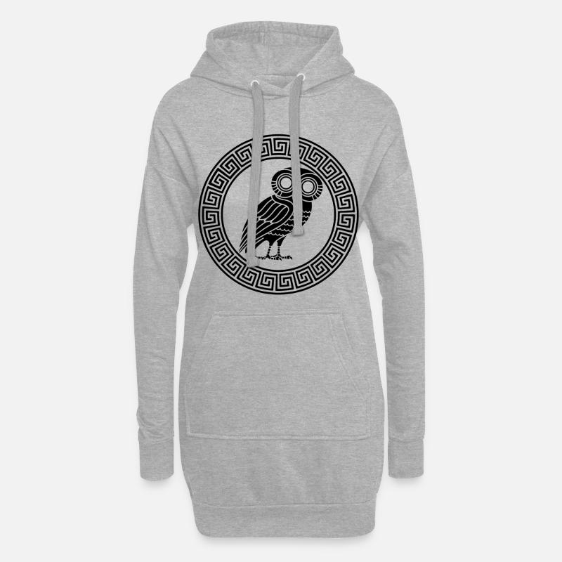 Griechisches Symbol der schwarzen Eule - Hoodie-Kleid - Grau meliert